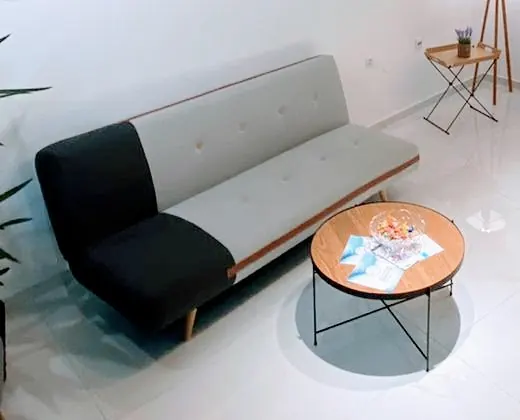 Sofa and round coffee table in the lounge